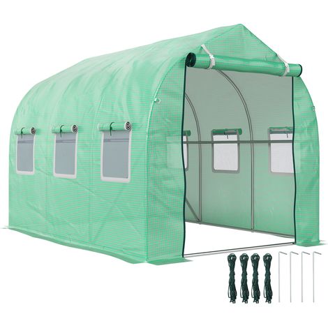 Serre tunnel jardin vert 6m² structure fer galvanisé 6 fenêtres porte zipée toile PE résistante
