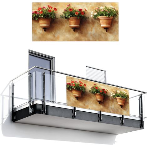 Balcony Privacy Banner Flower pots - Wall - Vintage 200x90 cm (1/4)