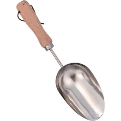 Pelle à rempoter manuelle en acier inoxydable avec manche en bois - Outil de jardinage pour plantes d'intérieur et compost - Pelle à rempoter compacte pour rempoter et creuser (1/5)