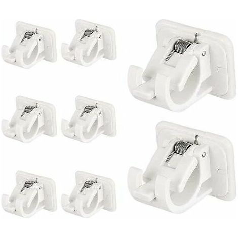 8 Pièces Fixations Sans Perçage Tige, Support Tringle à Rideau Auto Adhésif, Supports Crochet Draperie, Support Fixation Tringle à Rideaux avec Boucle Ressort pour Maison, Salle Bain, Hôtel, Plastique (1/5)