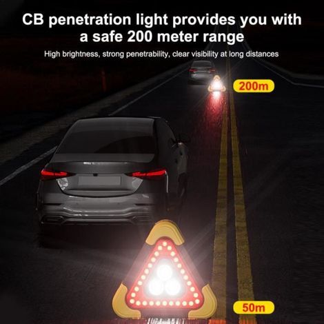 Triangle d'avertissement d'urgence LED 3 lumières 5 modes petit format fonctionnant par pile triangles de sécurité homologués Dot (piles AA non fournies) (1/4)