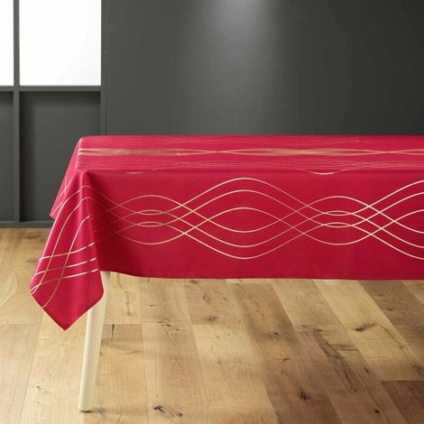 Nappe rectangle 150 x 240 cm polyester imprime metallise elona Rouge/or (1/3)