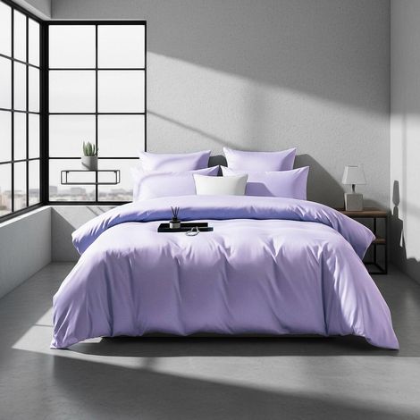 Bettwäsche-Set 155x220 cm Mako Satin Lila Uni Baumwolle Öko-Tex 100 mit Reißverschluss