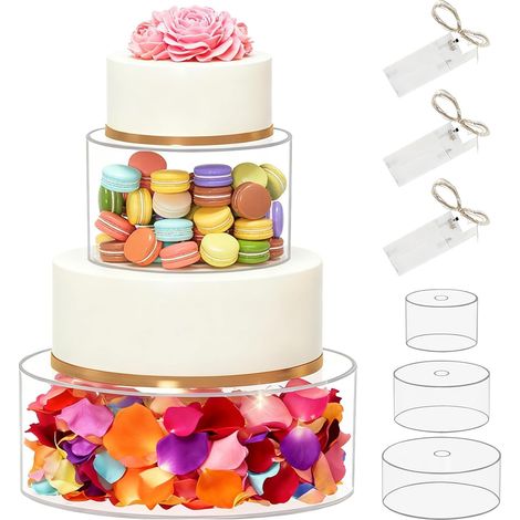 Fillable Cake Stand, 3 Levels, Acrylic Cake Stand Cylinder Display Riser with LED Lights, Decorative Transparent Cake Stand, Stackable Dessert Stand for Birthday, Wedding and Celebration (1/5)