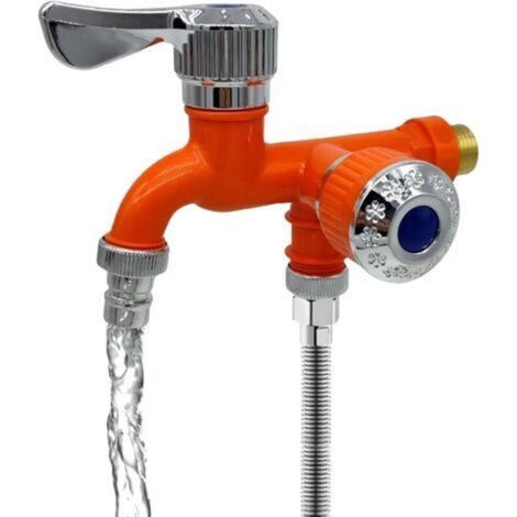 Robinet d'eau multifonction 2 en 1 avec deux vannes, Mitigeur de lavabo, robinet inverseur et séparateur - Orange (1/4)