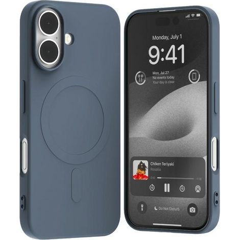Funda Mercury MagSafe de silicona semipermanente para iPhone 16 de 6,1 pulgadas, color azul marino/azul sierra.