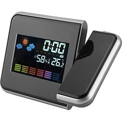 Numérique LED Météo, Calendrier Humidité Horloge de Projection Prévision Projecteur Paresseux Affichage Réveil (Noir) (1/5)