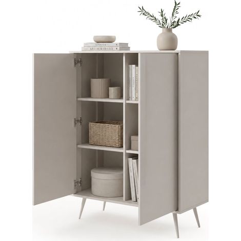 Credenza Harenoma, Madia 4 Ripiani, con Piedini, 6 Vani, 97x40x126h cm Bianco Crema