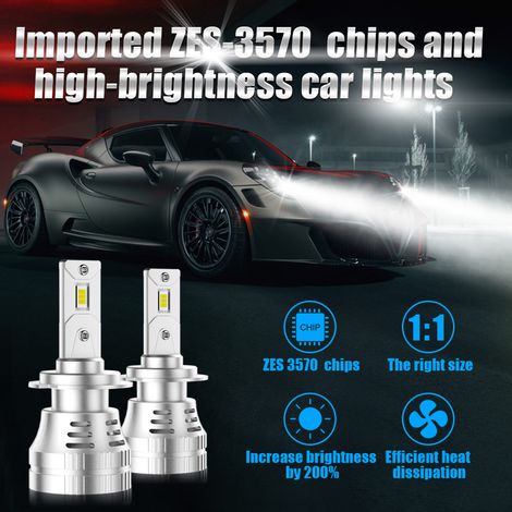 Bulbes LED H7, 200% de phares de voiture super lumineux 100W 6000K IP68 PLIGE ET PLACE EN PLAGE EN TIRSHOPHER, PACK DE 2 (1/5)