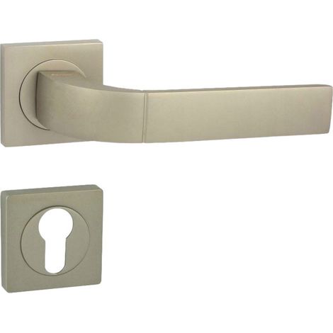 DOMINO Poignée de porte FOKUS-QR M91 PZ Poignée avec plaque PZ pour cylindre profilé Nickel satiné (1/5)