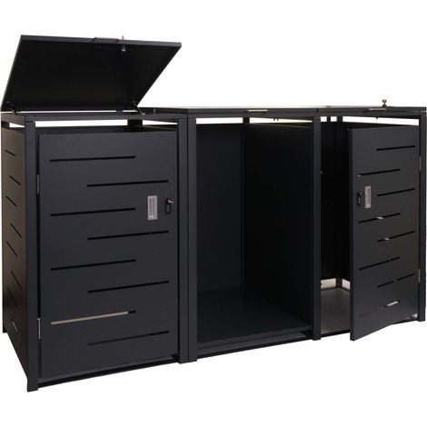 2er Mülltonnenverkleidung mit Brennholzregal HHG-153, Mülltonnenbox, erweiterbar 117x198x82cm 80kg anthrazit, Stahl