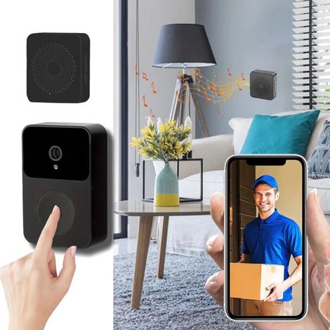 Sonnette connectée, vidéo HD nette avec angle de vision de 60°, sonnette visuelle intelligente, vision nocturne WiFi, sonnette de bienvenue-AquaForge (1/5)