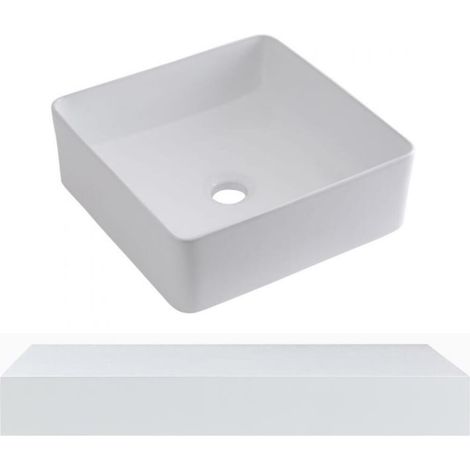 Milano Lurus 600mm Wall Mounted Bathroom Floating Shelf - White (Square Basin) (1/5)