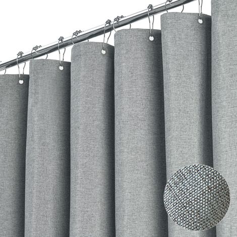 Duschvorhang aus Stoff mit 12 Metallhaken, kleiner neutraler und wasserdichter Duschvorhang für Badezimmer, 180 x 180 cm, Grau