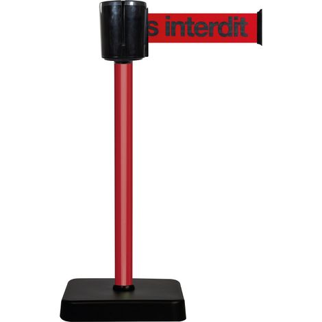 Poteau à sangle alu rouge accès interdit 10m x 100mm sur socle mobile - 2801010 (1/4)
