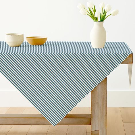 Gestreifte Tischdecke 85x85 cm Marineblau, Abwaschbar, Polyester, Quadratisch
