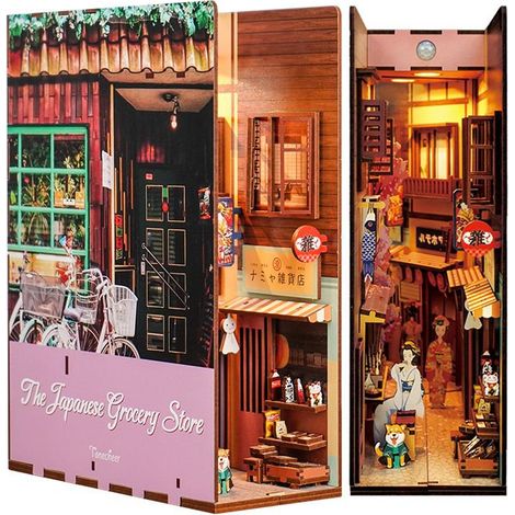 Book Nook DIY Serre-Livres Miniature en Bois Épicerie Japonaise 18,2 x 8 x 24,5 cm - PANGIVO (1/5)