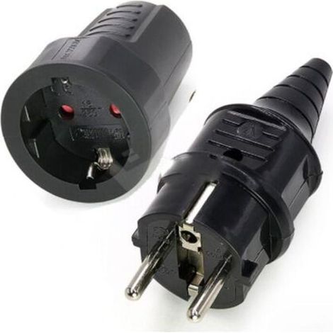 2 Sets Kit Fiche Mâle + Prise Femelle 250V 16A Fiche Électrique en Caoutchouc Broche IP44 Fiche d'alimentation Étanche, Noir (1/4)