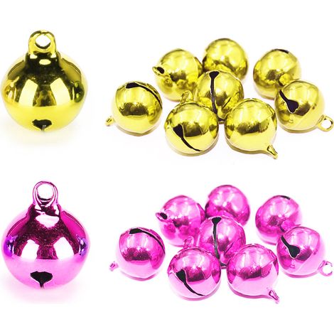 Lot de 50 clochettes métalliques colorées pour décoration de Noël, pendentifs clés, bricolage DIY (Jaune, Rose, Rouge) (1/5)