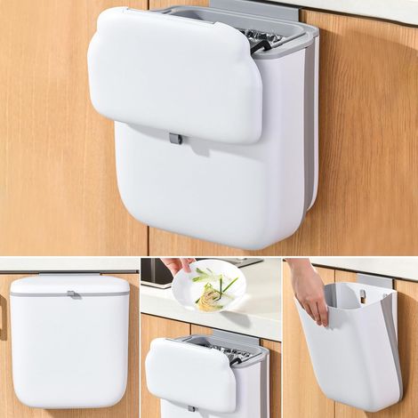Poubelle de 10 l Support mural Pliable Cuisine et camping Couvercle Bureau, salle de bain