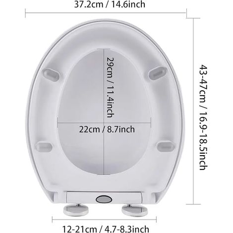(BLANC) Abattant de WC ovale, fermeture amortie et système de démontage rapide, charnières réglables à 360°, fixation simple par le haut, blanc