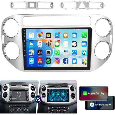 Autoradio 9 pouces CarPlay pour VW Tiguan 2010-2016 Android 14, navigation GPS, BT, FM - 1+32G