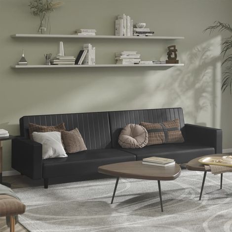 Schlafsofa 2-Sitzer Schwarz Kunstleder