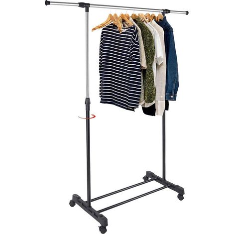 Support porte-manteau en acier avec roulettes télescopiques réglable en hauteur et largeur (simple), Nero, Grigio (1/4)