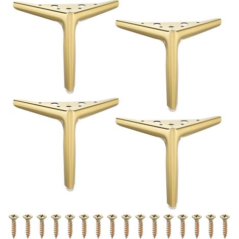 Lot de 4 pieds de meubles triangulaires en métal de 15,2 cm, pieds de meubles robustes de rechange pour commode, lit, table, armoire, canapé (doré brossé) (1/5)