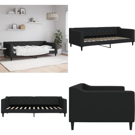 Tagesbett Schwarz 90x200 cm Stoff - Schlafsofa - Bett - Gästebett - Tagesbett - Wohnzimmer - Home & Living (1/5)