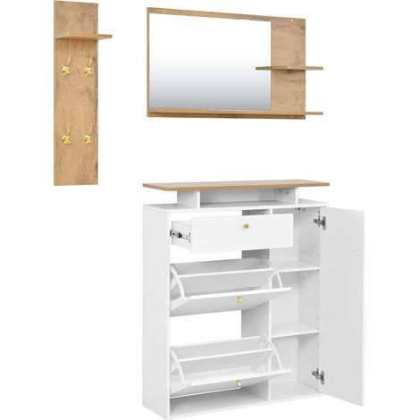Ensemble d’entrée 3 pièces avec miroir, porte-manteaux, meuble à chaussures LED, 105 x 25 x 151,5 cm (1/5)