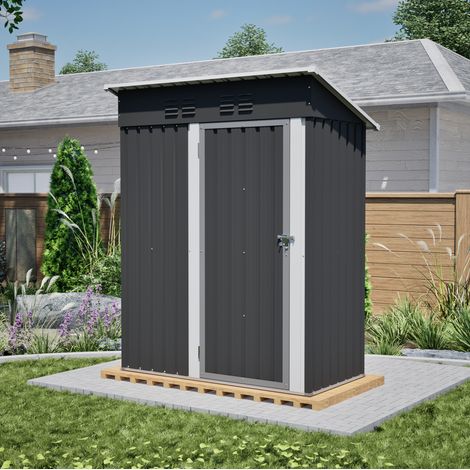 Abri de jardin en métal 152 x 84 x 182 cm, porte verrouillable, sans fenêtre, noir OKMYHOME (1/5)