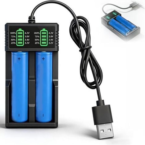 Chargeur de batterie rechargeable pour lampe de poche et usage extérieur, chargeur portable, noir, batterie non incluse (1/5)