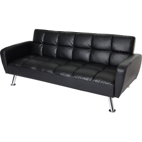 Divano letto sofà reclinabile HHG-552 molle nosag legno ferro ecopelle nero (1/5)