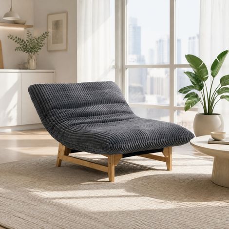 Sillón puff para adultos, con respaldo ergonómico, relleno de espuma, pana gris (1/5)