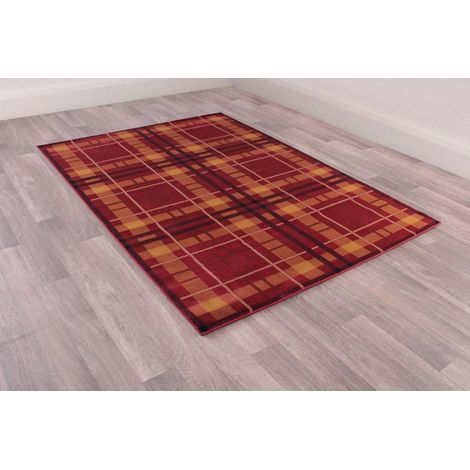 Tartan Highland Check Pattern Red Rug 120 x 170 cm (4'x5'6")