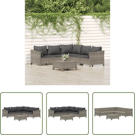 vidaXL Canapé en rotin - Salon de jardin 6 pcs avec coussins Gris Résine tressée (1/5)