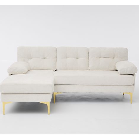 Sofá rinconera reversible de 3 plazas 187,5 cm de chenilla beige con patas metálicas (1/5)
