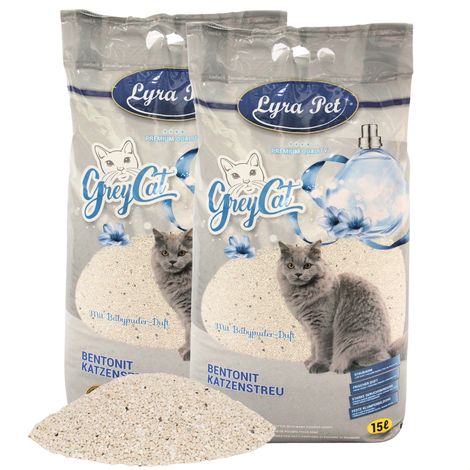 2 x 15 litres Lyra Pet® GreyCat® Litière pour chat Bentonite avec charbon actif