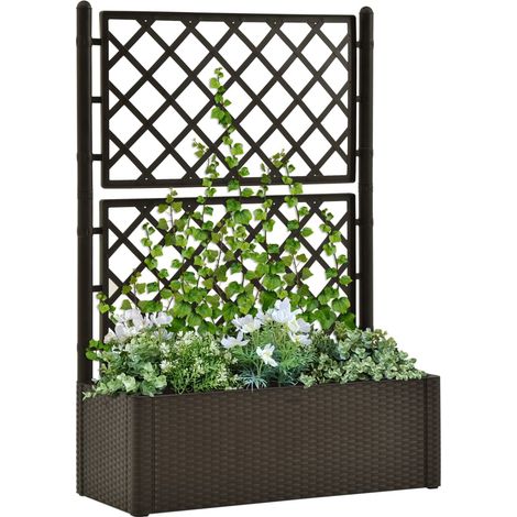 Jardinière de jardin - Balconnière à fleurs Lit surélevé de jardin et treillis et système d'arrosage Moka BV273832 - BonneVie (1/5)