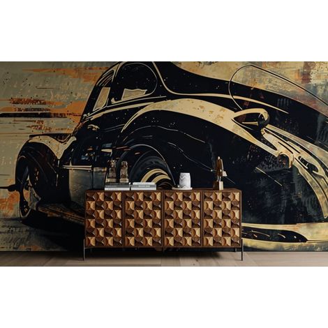 Papier peint Vintage – automobile noire ancienne - 150 x 250 cm (1/2)