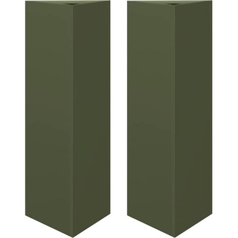 Fioriere 2 pz  Vaso Verde Oliva Triangolari 30x26x75 cm in Acciaio (1/5)