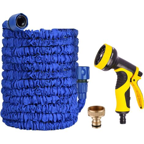 Tuyau d'Arrosage Extensible 25FT (7,5m) - Pistolet à Déclencheur Jaune & Noir (Nouvelle Version), Kit Complet-lsw (1/4)