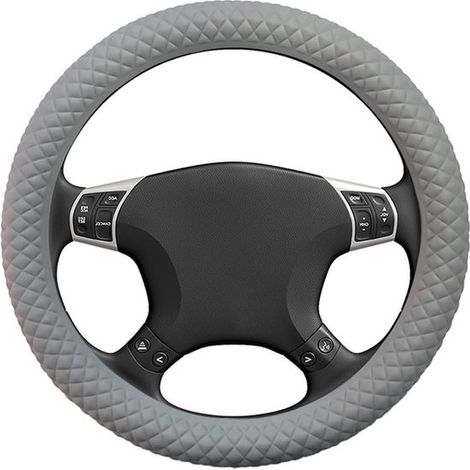 Lenkradbezug – Lenkradschutz – Sicheres Fahren – Rutschfestes Rautenmuster – 33–42 cm Durchmesser – Grau (1/5)