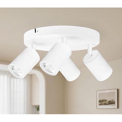 Plafonnier 4 Spots LED Orientable, Spots de Plafond GU10, Plafonnier Spot Blanc, Luminaire Spot Rampe Spot, Applique Spot Rond pour Cuisine, Salon, Chambre (Sans Ampoule) (1/5)