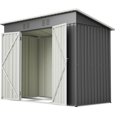 CHICFURN Abri de jardin en métal gris 242 x 126 x 182 cm, toit monopente, porte verrouillable, 2 grilles d'aération, pour terrasse, cour et rangement extérieur (1/5)