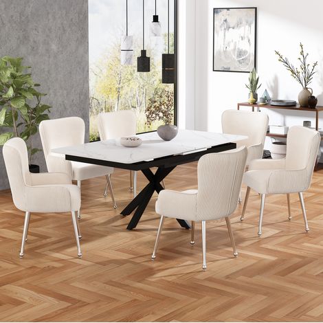 Lot de 6 chaises rembourrées en velours beige avec accoudoirs et pieds en métal,57×47.5×83cm (1/5)