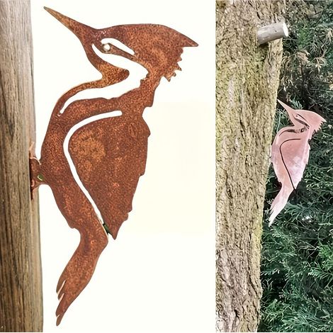 Décoration de Jardin en Métal Silhouette d'Oiseaux Aspect Rouillé, Design Élégant pour Cour et Pelouse (1/5)