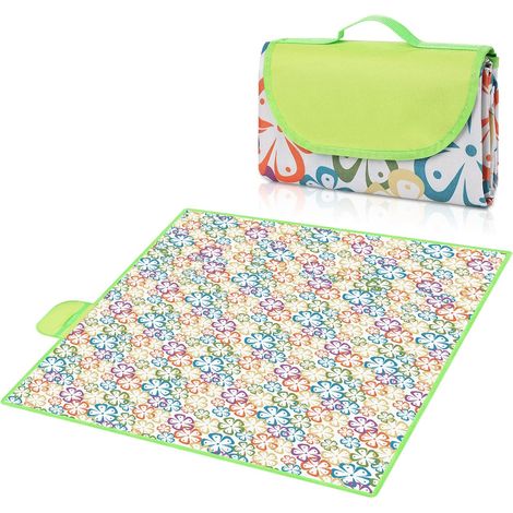 MINKUROW Manta de Picnic Impermeable, 195 x 200 CM Estera de Playa Plegable para Acampar con Mango de Picnic Impermeable para Playa Senderismo Viajes Jardín Mantel,Flor Colorida (1/5)
