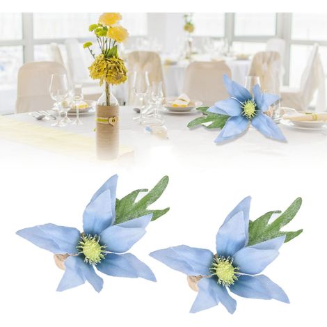 Anillo para servilletas de madera azul con estampado floral – Diseño sencillo – Juego de 2 unidades para fiestas y decoración de mesas (1/5)